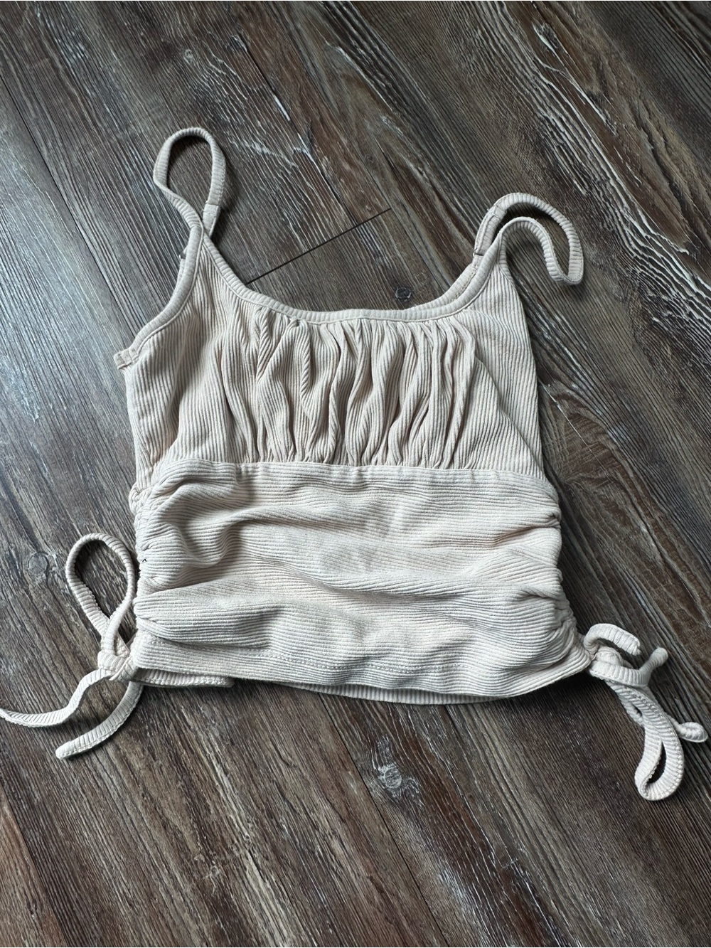 Women's Cream Ribbed Tie-Side Tank Top